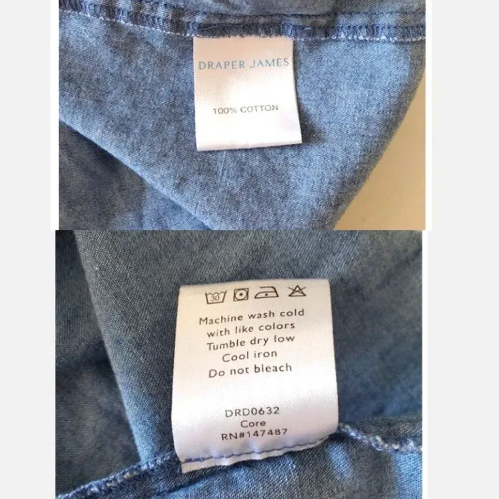 Draper James Tiered Blue Chambray Dress Cotton Mini Women Sz L Cottagecore - Picture 8 of 8